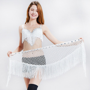 Costume da esibizione di danza del ventre femminile adulto paillettes in Chiffon tessuto <span class=keywords><strong>con</strong></span> perline include <span class=keywords><strong>reggiseno</strong></span> e abbigliamento da festa per il palcoscenico - Product Image 6