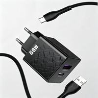 Cargador Rápido para Celular de 66W con Enchufe Europeo y Cable USB Tipo-C PD, Adaptador de Corriente USB-C de Carga Rápida