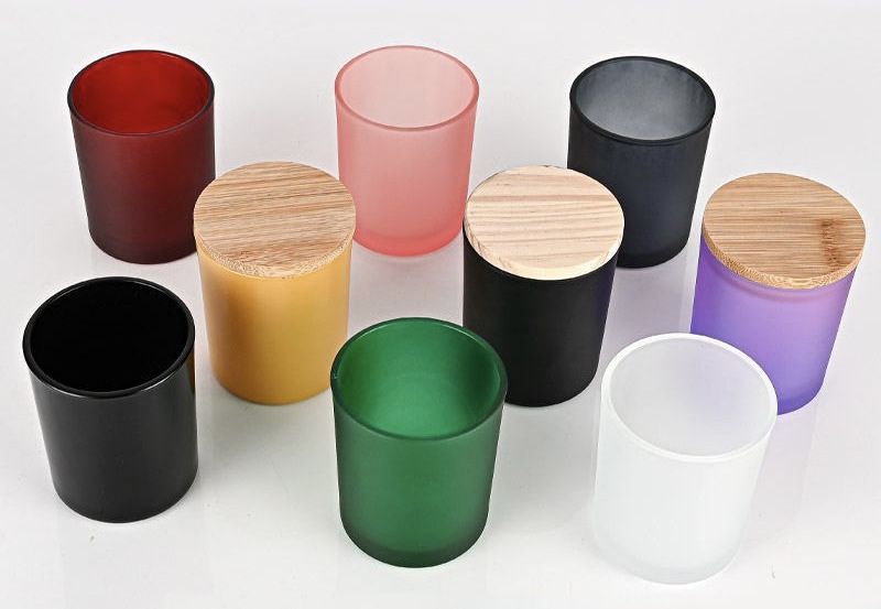 Wholesale Multi-color DIY Soy Wax Container Glass Candle Holders Lanterns And Jars With Bamboo Wood Metal Lids