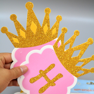 Decorazioni per Baby Shower e <span class=keywords><strong>Compleanno</strong></span> Bambini, <span class=keywords><strong>Striscione</strong></span> con Scritta 'Buon <span class=keywords><strong>Compleanno</strong></span>' Blu e Rosa, Corona, Banner di Carta - Product Image 2