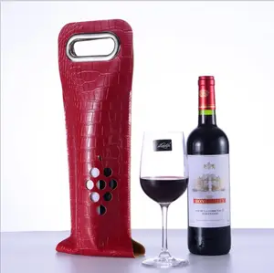 Toptan şarap ambalaj kutusu yalıtımlı PU deri şarap şişesi taşıyıcı Tote çanta pencere ile şarap şişesi şişe taşıyıcı çanta