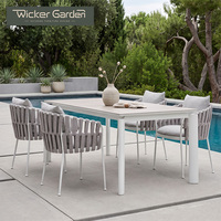 Ensemble de table et chaises de salle à manger d'extérieur moderne, structure en aluminium, chaises en corde résistantes à l'eau et au soleil pour cour, terrasse, jardin