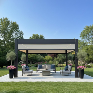 Pergola en aluminium de style artisanal, gazebo de jardin avec corniches décoratives et toit rigide pour repas en plein air - Product Image 2
