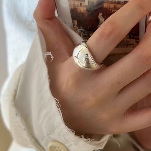 S925 Sterling Silver Minimalist Oval <b>Open</b> <b>Ring</b> For Women Index Finger Wide Face Everyday Wear - Product Image 1