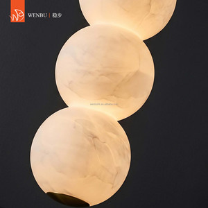 Lampe suspendue en forme de globe empilé en albâtre espagnol, en laiton, pour hôtel, villa, chambre, salon. - Product Image 6