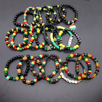 Pulsera Elástica con Cuentas de Colores de la Bandera de Jamaica, Estilo Rasta Reggae, Joyería Boho con Cuentas de Madera y Resina con Letras en Rojo, Amarillo, Verde y Negro para Hombres y Mujeres