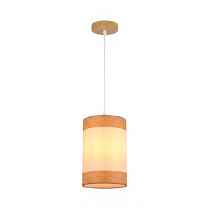 modern pendant <b>dining</b> <b>light</b> restaurant round pendant <b>light</b> fixture wood effect fabric lampshade - Product Image 1