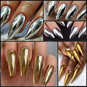 Ensemble de poudre à ongles effet miroir chromé, 2 couleurs, or et argent, pigment brillant pour ongles métalliques avec outil éponge, effet miroir magique, nail art - Product Image 3