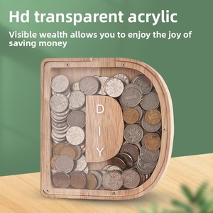 Creative legno salvadanaio inglese lettera Design trasparente bordi regalo di festa per bambini legno realizzato transfrontaliero salvadanaio - Product Image 6
