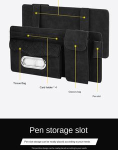 Organisateur de pare-soleil de voiture multifonctionnel en cuir pour mouchoirs, cartes, lunettes, billets, serviettes en papier, 4 à 7 compartiments - Product Image 3
