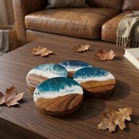 Sous-verres en bois massif en résine époxy, motif mousse marine, imprimé UV, respectueux de l'environnement, style européen, résistant à la chaleur, pour table basse