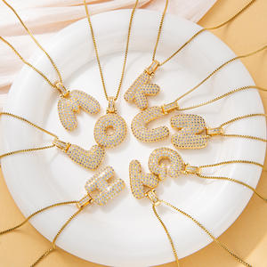 <span class=keywords><strong>Collier</strong></span> Lettre Bulle Femme Plaqué Or Zircon Gros Nom Initial Ballon Alphabet Pendentif <span class=keywords><strong>Collier</strong></span> - Product Image 2