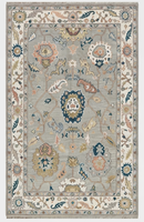 Traditioneller Oushak Wollteppich mit Blumenmuster in Persisch-Blau, Wendbarer Wohnzimmerteppich