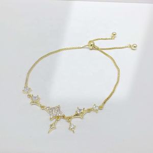 Pulseras elegantes de plata de ley S925 al por mayor, con circonita 3A, chapadas en oro de 18k, con diseño de estrella, ajustables, para mujer. - Product Image 1