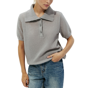 Moda <span class=keywords><strong>manga</strong></span> corta Polo cuello ahueca hacia fuera el suéter de <span class=keywords><strong>punto</strong></span> de la señora de verano Casual Puffed <span class=keywords><strong>manga</strong></span> de <span class=keywords><strong>punto</strong></span> camiseta de las mujeres - Product Image 3