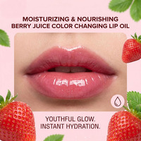Huile à lèvres hydratante et repulpante, estompant les ridules, à la fraise, couleur changeante selon la température, effet miroir, non-transfert