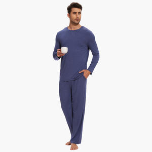 Pijamas de Algodón Modal Personalizados al por Mayor, Conjunto de Dos Piezas, Ropa de Dormir para Hombre, Ropa de Casa de Bambú - Product Image 3