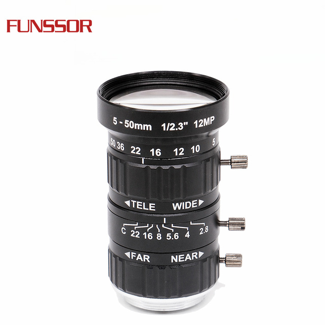 5-50mm 12MP Varifocal Lens F2.8 C-Mount 10x Zoom 1/1.8" Macro 0.01m 420-1000nm Machine Vision Inspection