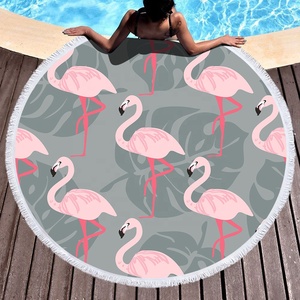 Asciugamano da Spiaggia Circolare in Microfibra con Motivo Fenicottero e Frange - Product Image 3