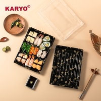 1111 assiette à emporter plateau de nourriture jetable en bois rectangle récipient en plastique à emporter boîte à sushi avec couvercle