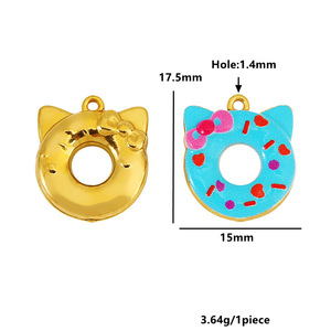 Colgante de Oreja de Gato en Forma de Donut, Acero Inoxidable, Chapado en Oro de 18K, Dije de Dibujos Animados, Accesorio de Joyería DIY - Product Image 3