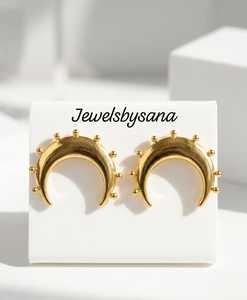 Pendientes de Bola de Luna Chapados en Oro - Pendientes de Moda con Forma de Luna para Mujeres y Niñas - Product Image 3