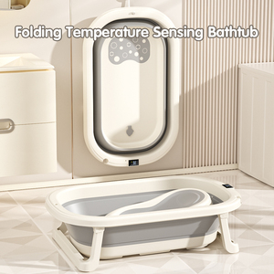 <span class=keywords><strong>Vasca</strong></span> da Bagno Pieghevole Portatile per Neonati 2026 Nuova con Termometro Blu Grigio Rosa - Product Image 4
