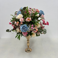 Arrangement floral artificiel rose et bleu de haute qualité SMS, boule de fleurs en spray pour centre de table de mariage et banquet