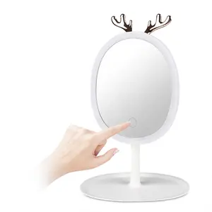 مرآة حمام ذكية للمكياج توضع على الطاولة بالمنزل للبيع بالجملة، مرآة مكياج بتصميم أنيق مزودة بأضواء ليد