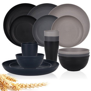Juego de vajilla de paja de trigo de 16 piezas, platos redondos, tazones y tazas para picnic y uso doméstico - Product Image 4
