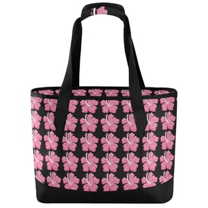 Sac isotherme pour déjeuner avec logo personnalisé, design Hibiscus rose Hawaï, sac isotherme pour déjeuner pour femmes avec poches - Product Image 1