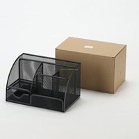 Organisateur de bureau en métal grillagé en gros avec sept compartiments de rangement, porte-stylos multifonctionnel pour fournitures de bureau et scolaires
