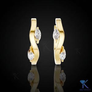 Lab Grown CVD Diamond Filled Wave Huggie <b>Hoop</b> <b>Earrings</b> Bypass Style 14K <b>Solid</b> Gold IGI Certified Luxury Marquise Cut Fine Women - Product Image 1
