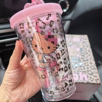 Vaso de Café de Plástico con Tapa y Pajita, Bonito y Portátil, de Gran Capacidad (500 ml), para Oficina, Estudiantes, Hombres y Mujeres, con Diseño de Lazo