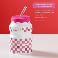 Taza de Cerámica con Tapa y Diseño de Dibujos Animados, Apta para Microondas, con Aislamiento Térmico y Práctica Pajita, para Hombres y Mujeres