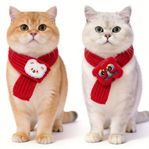 Cute new woolen pet <b>scarf</b>/bib for cats and dogs, warm accessories for dogs, festive <b>red</b> for the New Year. - Product Image 1