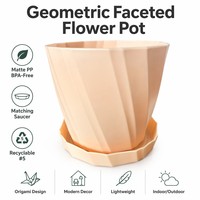 Konischer Terrakotta-Kunststoff-Blumentopf mit Integrierter Untertasse, Matter Oberfläche, Runder Pflanzkübel für Innen- und Außenpflanzen
