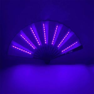 33Cm LED Large Rave Folding <b>Hand</b> <b>Fans</b> With Bamboo Ribs and White or Black Fabric Battery Included - Product Image 3