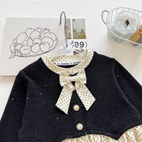 Ensemble deux pièces pour filles, haut en coton à pois avec nœud papillon et pantalon évasé, collection printemps/automne 2026