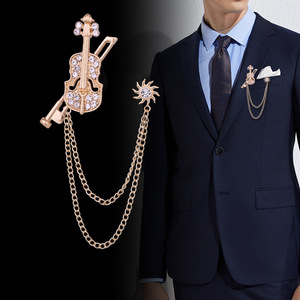 Broche Violon Classique en Strass, Épingle à Chaîne à Pompon pour Homme, Badge Guitare pour Femme, Accessoires Vestimentaires - Product Image 1