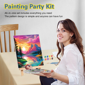 Kit di 2 tele incorniciate pre-dipinte per pittura per adulti, kit per feste Paint and Sip, forniture per feste, Foresta al tramonto - Product Image 2