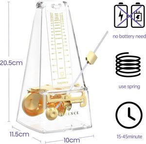 Metrónomo Mecánico de Metal Transparente Clásico TERENCE, Accesorio para Instrumentos Musicales, para Guitarristas - Product Image 2