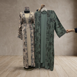Wholesale Handmade Classic Vintage Women Beaded Abaya V Neck Long Sleeve Loose Fit Full Length Modest Wear Skin Friendly Fabric - Product Image 3