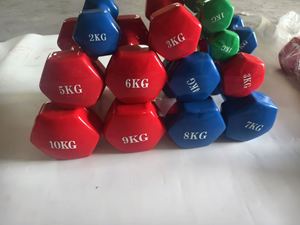 High Quality Gym Home Colorful Exercise Hexagonal Vinyl Cast Iron <b>Weight</b> Colorful Neoprene Coated PVC Dumbbells Set - Product Image 2