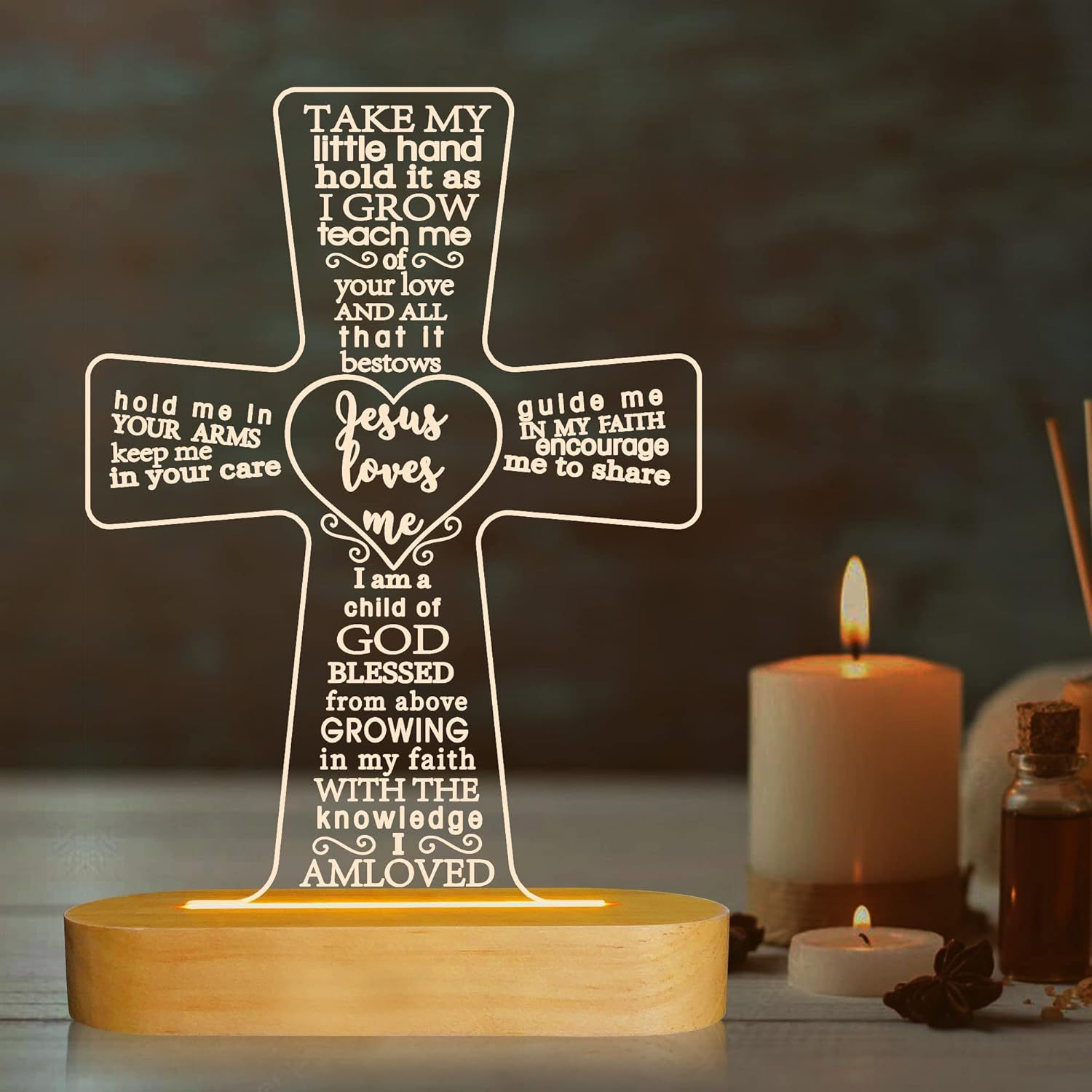 Jesus Gift Cross Lamp Novelty Night Light Illusion Kids Decoration Battery Powered LED Touch Control Eco-friendly