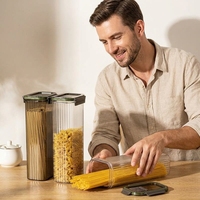 Conteneur de stockage de pâtes en PET carré de style américain, sans BPA, transparent, compatible lave-vaisselle, empilable, hermétique, grande capacité