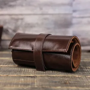 Высококачественный винтажный масляный воск, 6 слотов, рулонный кожаный чехол для мужских портативных дорожных часов, сумка для хранения часов