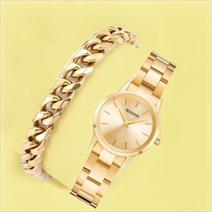 Ensemble de montres-bracelets de luxe pour femmes et hommes, en acier inoxydable doré, à quartz, style antique, pour affaires, marque privée - Product Image 3