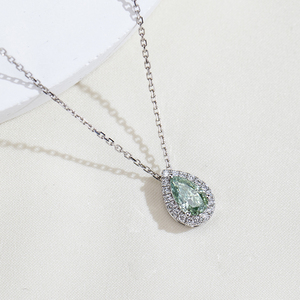 MSN-1046 Anillo de Oro Blanco de 9K con Diamante Verde Sintético Corte Pera, Joyería Romántica para Mujer - Product Image 1