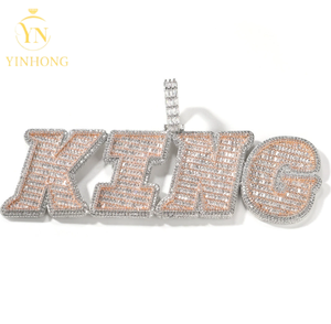 Colgante con letra inicial grande, corte cuadrado ostentoso, CZ, nombre de Hip Hop, Collar personalizado, joyería para regalo de mujer - Product Image 6